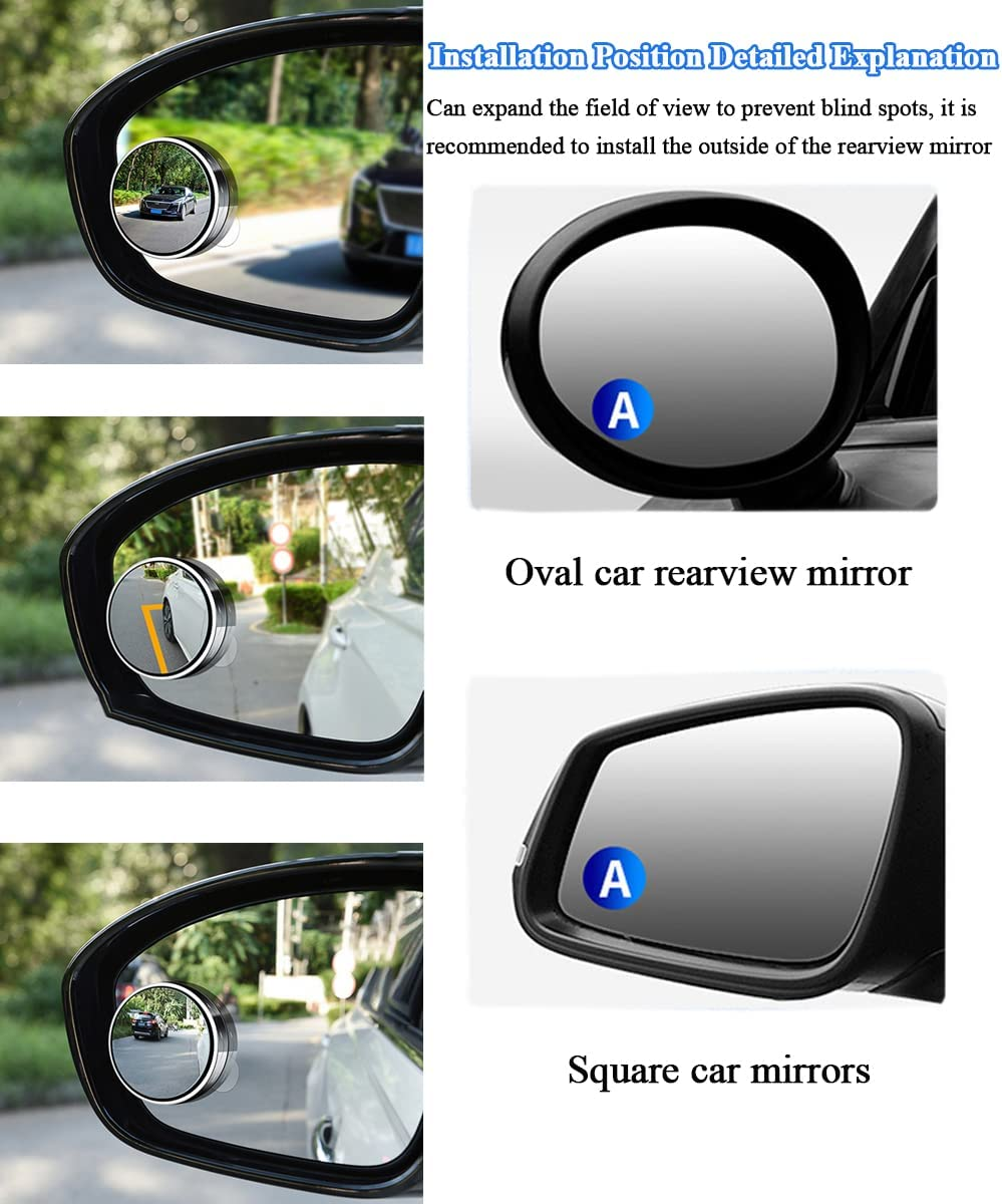 Car Blind Spot Mirror 2 Pack,Suction Cup Blind Spot Mirror 2" round Hd Frameless Convex Rear Side View Mirror 360&deg; Rotatable Blind Spot Auxiliary Rearview Mirror Protective Mirror Non-Adhesive - Suction Cup Type image number 2