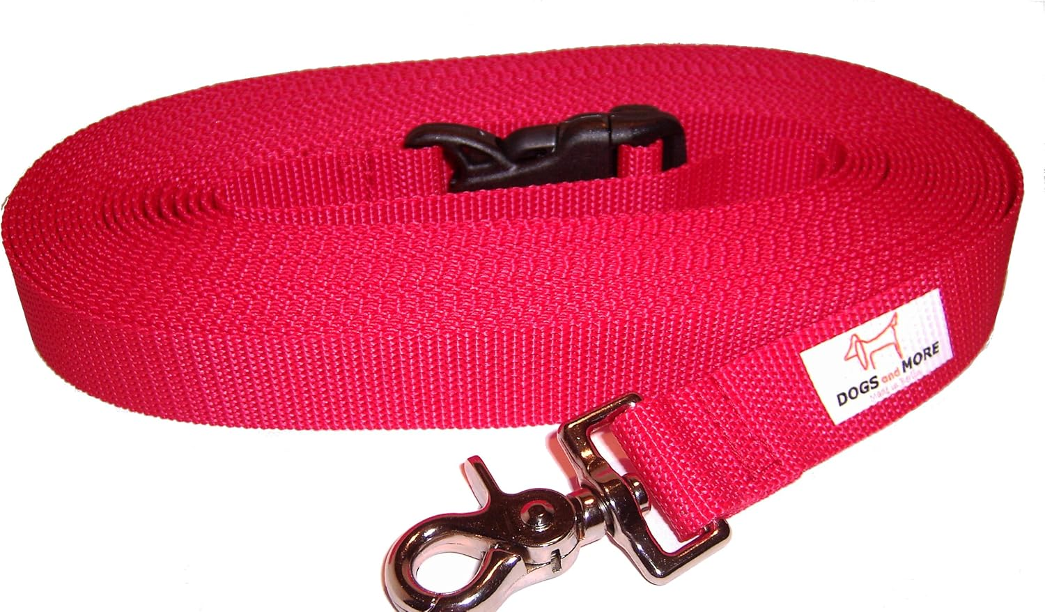 DOGS and MORE - Extendible Recall Lead with Detachable Hand Loop - Base 15 Metres (Red; 25 Mm Wide) / Search Line/Field Lead image number 2