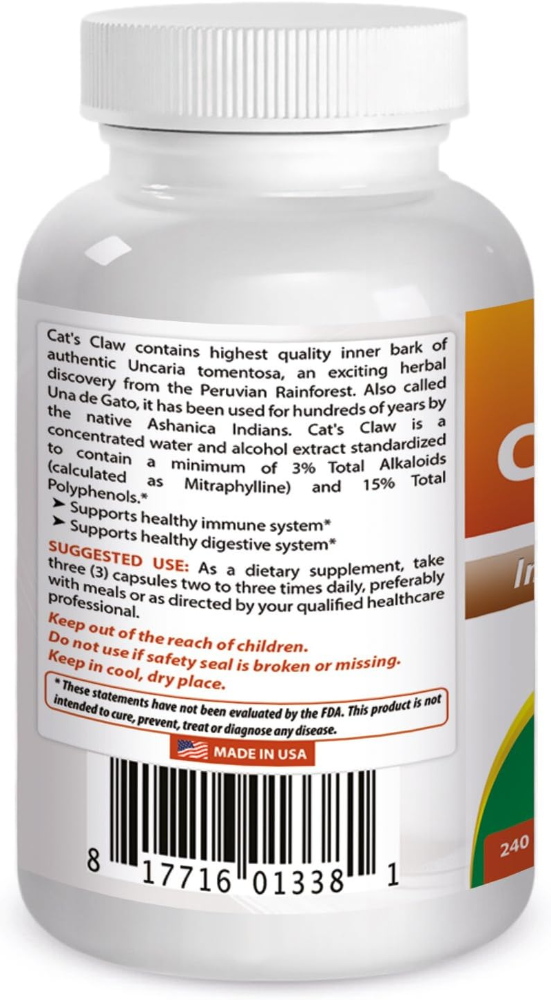 Best Naturals Cat'S Claw Capsule, 500 Mg, 240 Count image number 1