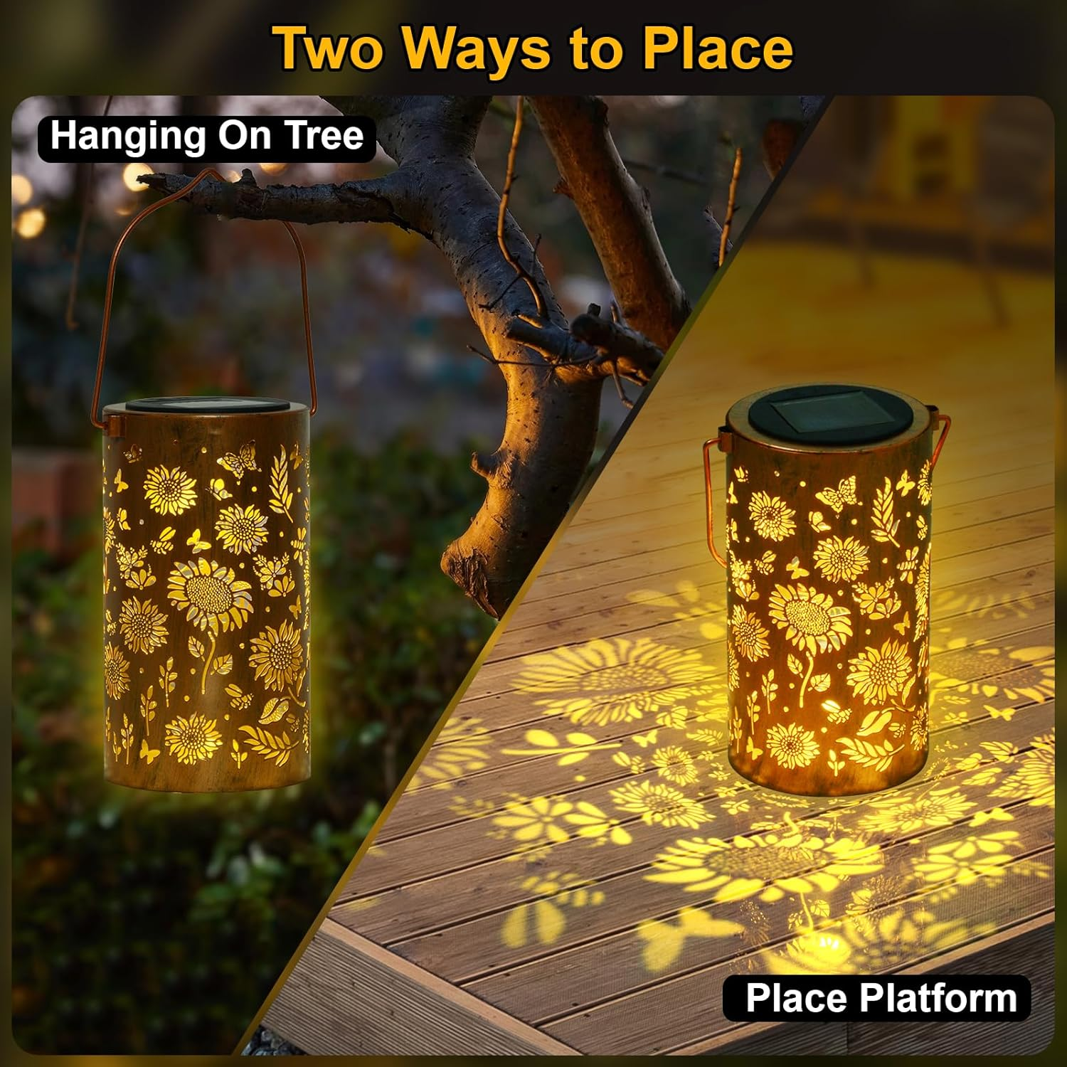 Ninonly Solar Sunflower Lanterns Outdoor, Solar Hanging Lights Waterproof Garden Decor, Solar Powered Light for Yard Patio Pathway Landscape, Gifts for Mom, Grandma, Women, Mother'S Day Christmas image number 4