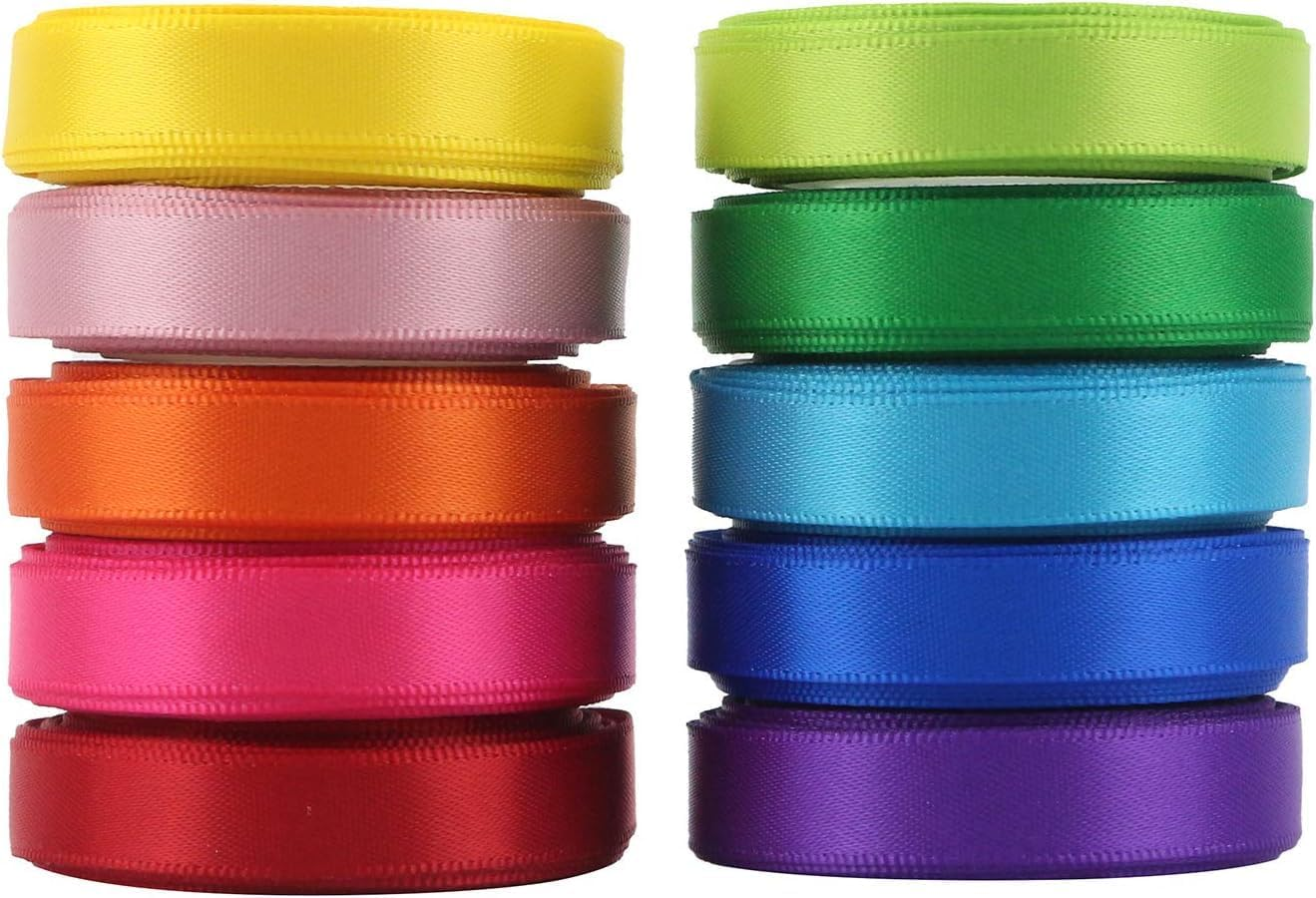 Solid Satin Ribbon Asst. 10 Colors 3/8" X 25 Yard Each Total 250 Yds per Package, Rainbow image number 2