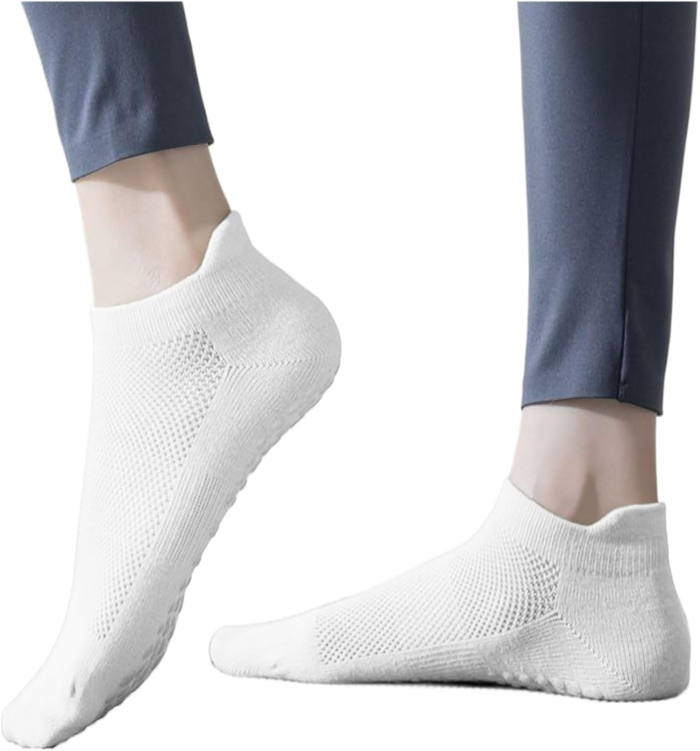 Dress Cici Mesh Pilates Yoga Socks with Tab and Bottom Silicone Non Slip Grip Socks (5 Pairs) - 5 White image number 2