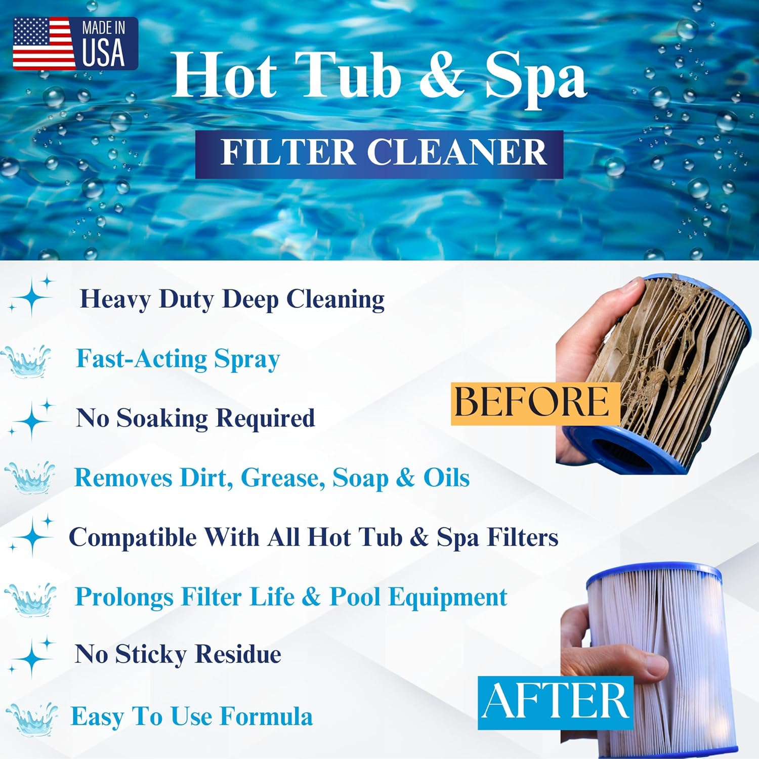 Ultimate Spa Filter Cleaner Fast-Acting Spray. Instant Clean for Hot Tub & Pool Filters Leaving behind No Sticky Residue. Prolongs Filter Life and Pool Equipment. No Soaking. (1-Gallon) image number 6