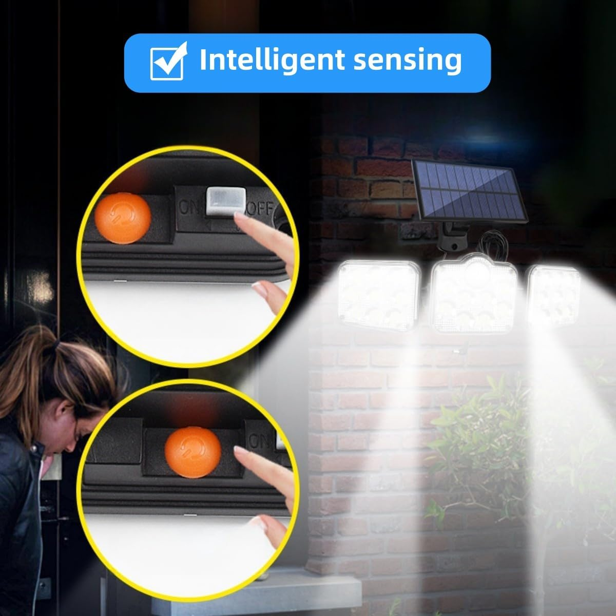 Solar Motion Sensor Light - 3.7V 2400Mah 108LED Wireless Outdoor Flood Light, 3 Adjustable Heads, 270&deg; Wide Angle, TGTY 07506 Waterproof, Black,14.2 X 8.6Cm image number 4