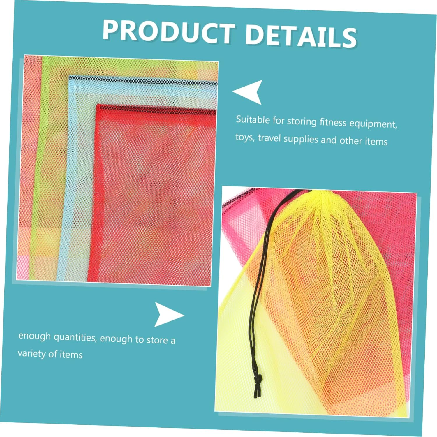 NIYANGLE 12Pcs Nylon Polyester Mesh Drawstring Bags Laundry Storage Sacks for Sports Equipment Travel Beach Swimming Gear with Multi-Color Set image number 5