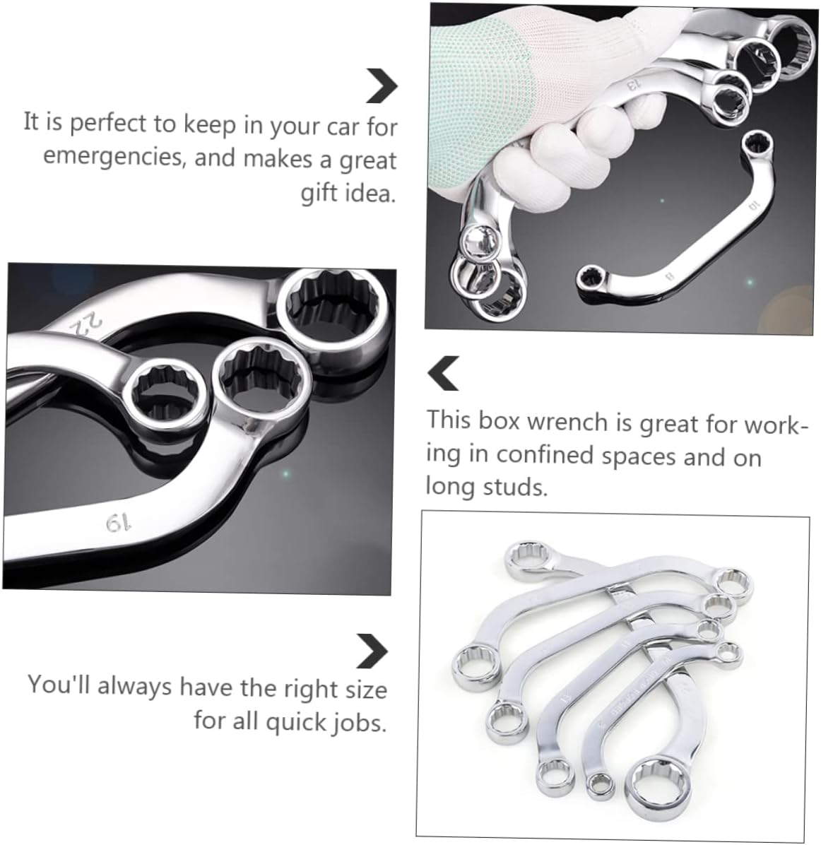 QUMIIRITY Metal Socket Spanner and Box Wrench Set 5Pcs Chrome-Vanadium Steel Multifunctional Double-Ended 12-Point Socket Spanner for Automotive and Mechanical Repairs image number 2