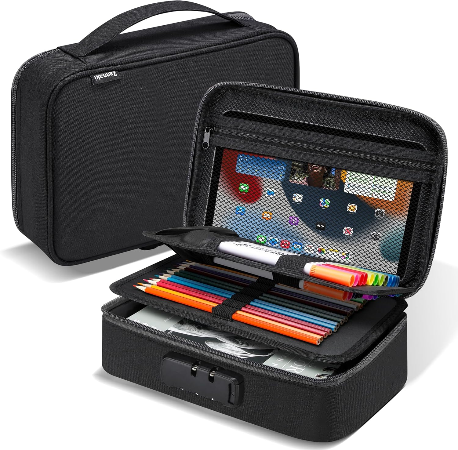 Zannaki Big Capacity Storage Pouch Marker Pen Pencil Case Simple Stationery Bag Box Art Tool & Sketch Storage Boxes for Bullet Journal Middle High School Office College Student Girl Women Adult Teen