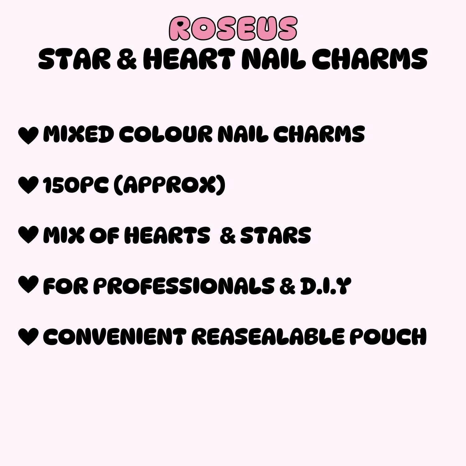ROSEUS Nail Art Resin Charms 150 PCS, Y2K 90'S Style Hearts and Stars, Multi Colour Rhinestones Hollow image number 5