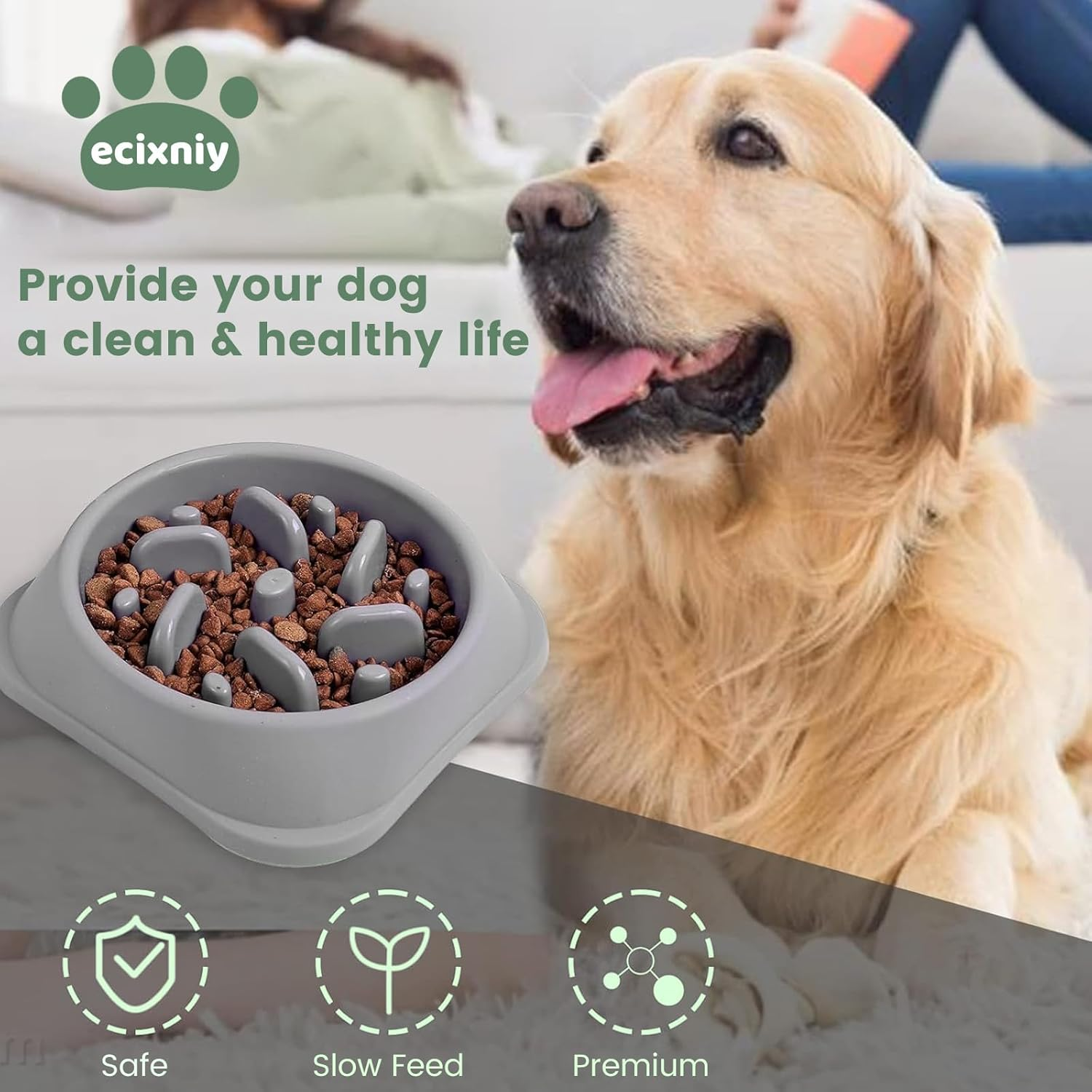 【Ecixniy】 2Pc Dog Bowl Slow Feeder - Anti-Skid, Non-Slip Interactive Feeder Dog Bowls with Grip Base to Reduce Overeating, Bloating,And Obesity for Wet,Dry,Or Raw Food(2Pc-Green Bowl Feeder) image number 1