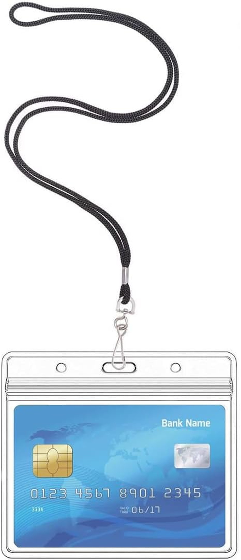 Horizontal ID Card Name Tag Badge Holder with Waterproof Type Resealable Zip (Holders, 6Packs)