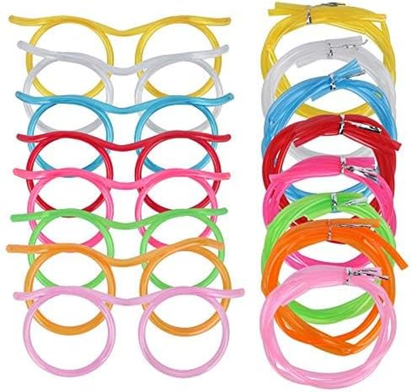 8PCS Silly Straw Glasses, Reusable Fun Loop Drinking Straw Eye Glasses, Novelty Eyeglasses Straw for Party Annual Meeting Parties Birthday (8 Colors) image number 1