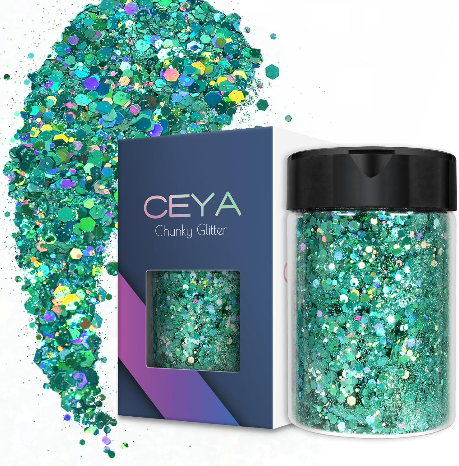 Ceya Holographic Chunky Glitter, 4.9Oz/ 140G Gold Craft Glitter Powder Mixed Chunky & Fine Flakes Iridescent Nail Sequins for Nail Art, Hair, Epoxy Resin, Tumblers, Slime, Painting, Festival Decor