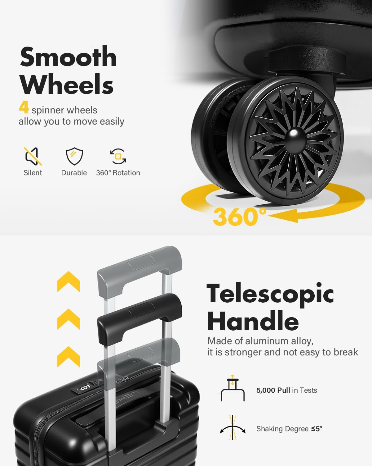 Lekesky 20 Inch Carry on Luggage for Airplanes - Hard Shell Suitcase Lightweight Spinner Wheels Durable ABS Carry on Suitcase for Travel Weekend Trips Women Men, Black image number 3