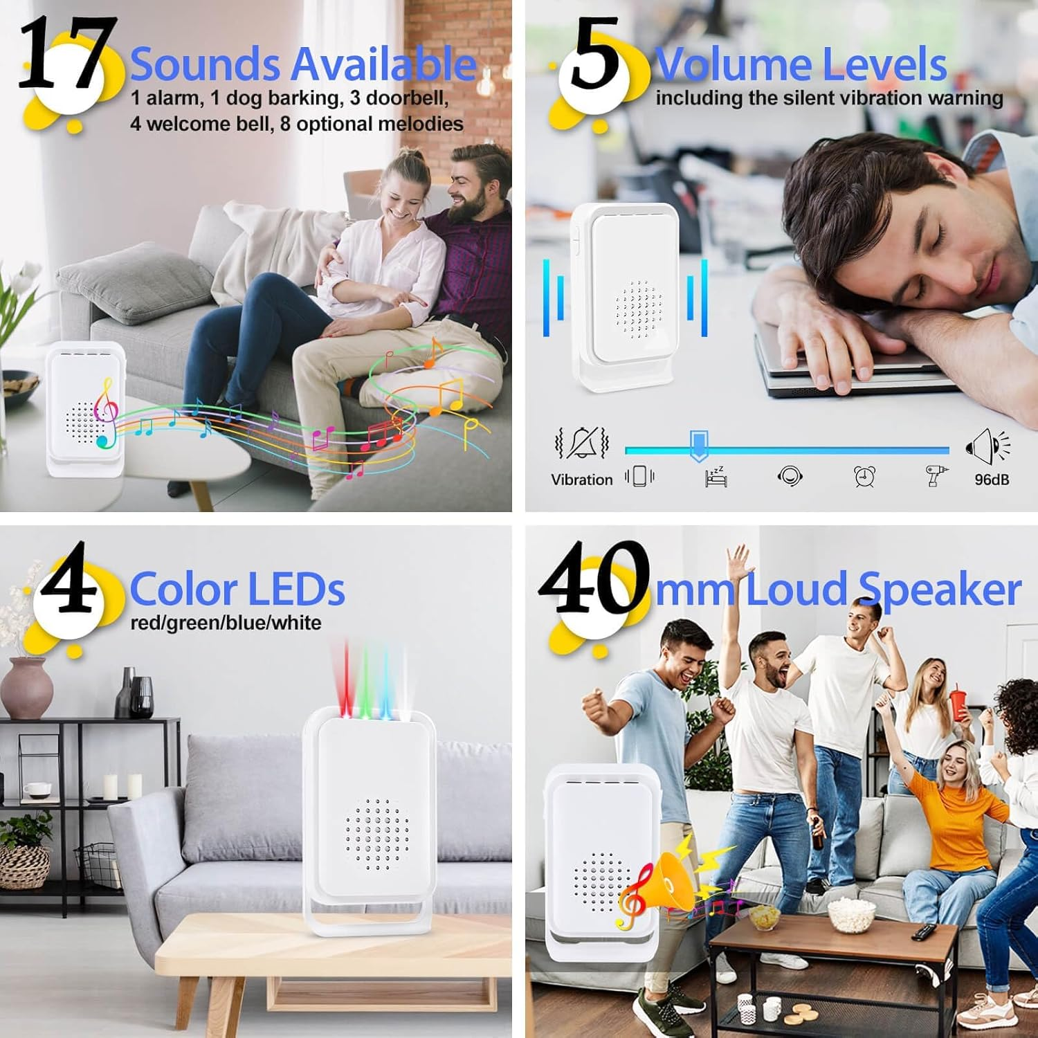 Motion Sensor Alarm,Wireless Motion Detector Door Chime Doorbell for Home Store Business,Caregiver Reminder for Elderly,Usb/Battery,Vibration image number 3