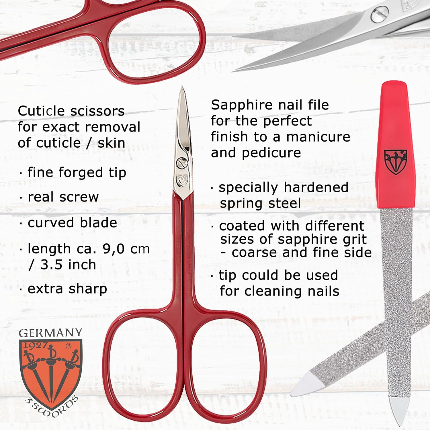 3 Swords Germany - Brand Quality 5 Piece Manicure Pedicure Grooming Kit Set for Professional Finger & Toe Nail Care Tweezers File Clipper Fashion Leather Case in Gift Box, Made by 3 Swords (17719) - Blue - Colored Stars image number 5