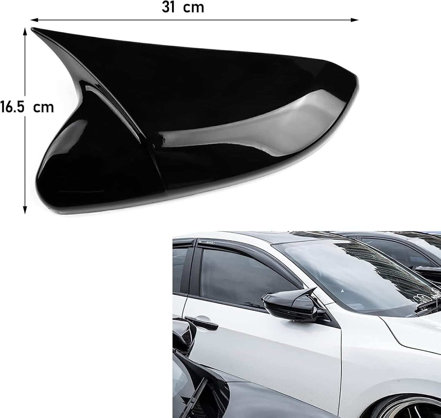 Moonlinks Compatible with 2016-2021 Honda Civic Side Ox Horn Mirror Cover Replacement,Glossy Black Mirror Cap for 10Th Gen Civic,2019-2022 Insight,Lh & RH Side Door Rearview Mirror Cover Trim(1 Pair） image number 6