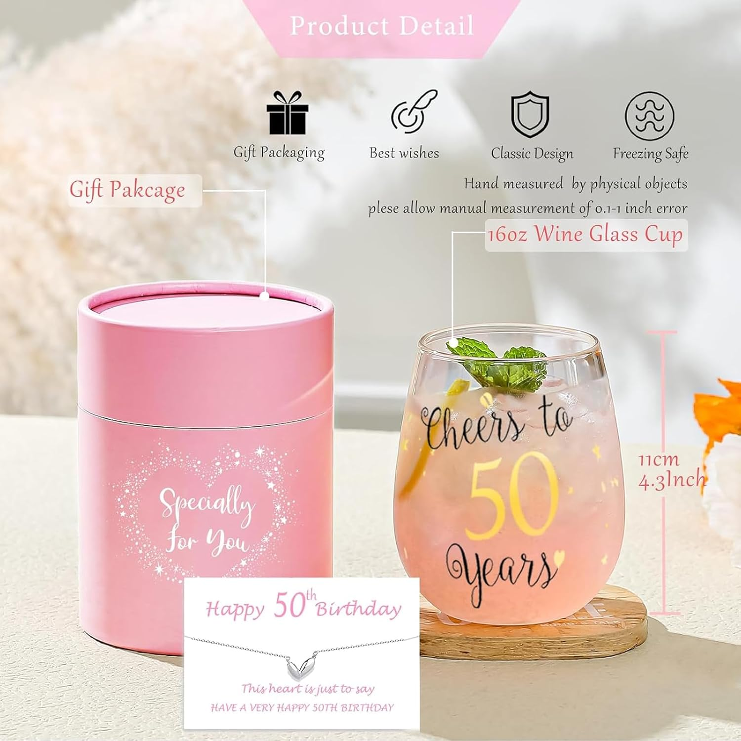 Golden Stemless Wine Glasses Cheers to 50Th Birthday Gifts for Men Women 50Th Birthday,Party,Wedding,Anniversary Party Decorations (50 Years) - 50 image number 5