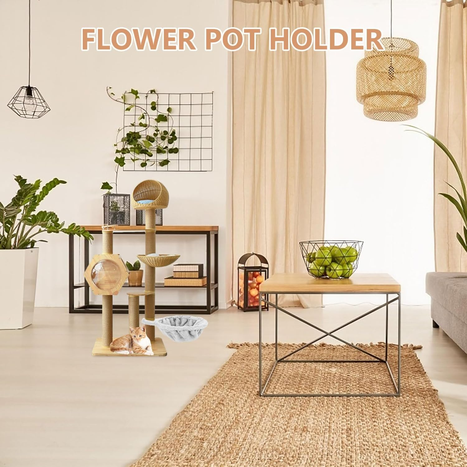 Yardwe Cat Tree Hanging Basket with Soft Plush Nest and Removable Hammock for Large Cats Accessory for Cozy Rest and Play image number 6