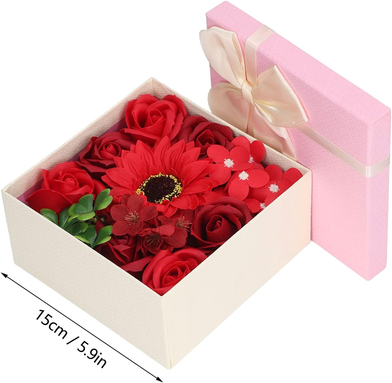 Bath Soap Flower, Flower Soap Gift Box, Simulation Flower Bath Soap Women Exquisite Flower Soap Gift Box for Birthday Valentines Day Christmas (Red) image number 3