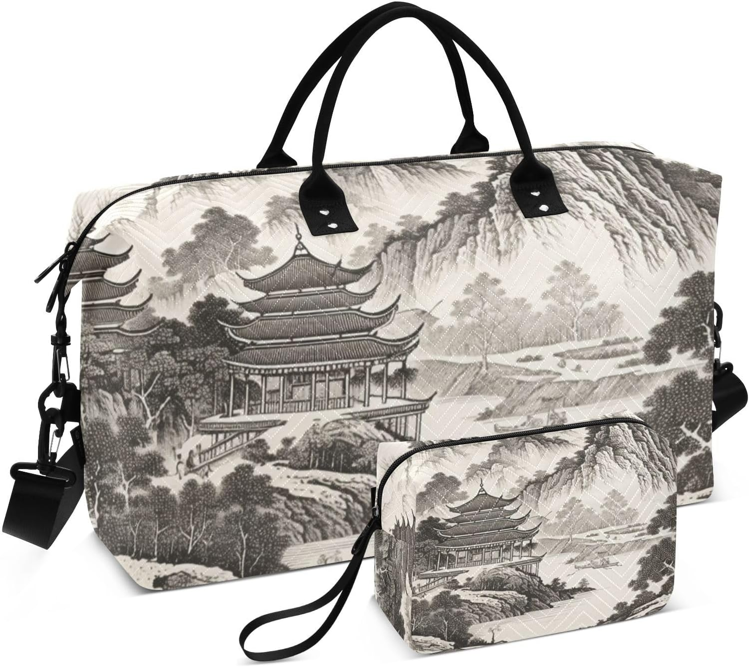 XYMZR Large Travel Duffel Bag, Chinese Landscape Paint Sports Tote Gym Bag, Shoulder Weekender Overnight Bag for Women Men, Carry on Luggage with Toiletry Bags, Multi-Colored image number 4