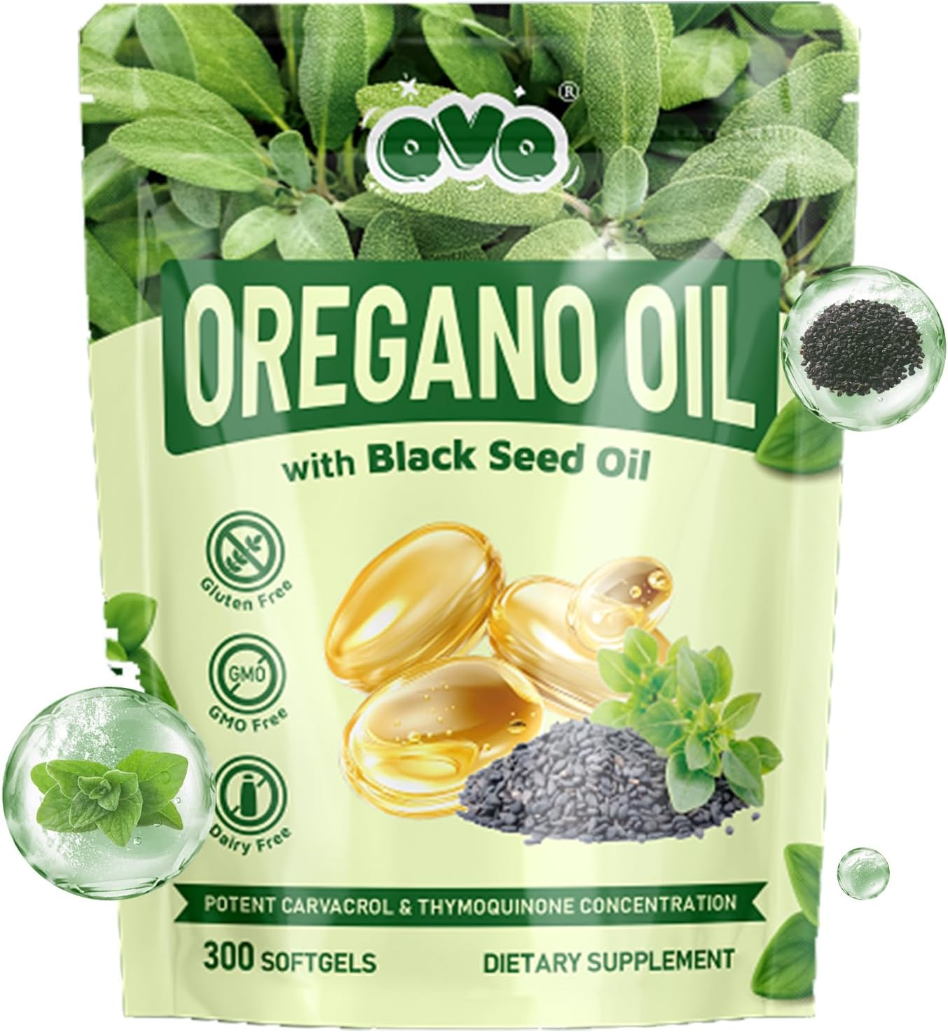 Oregano Oil Softgels with Black Seed Oil &ndash; 300 Count, Vegan, Gluten-Free