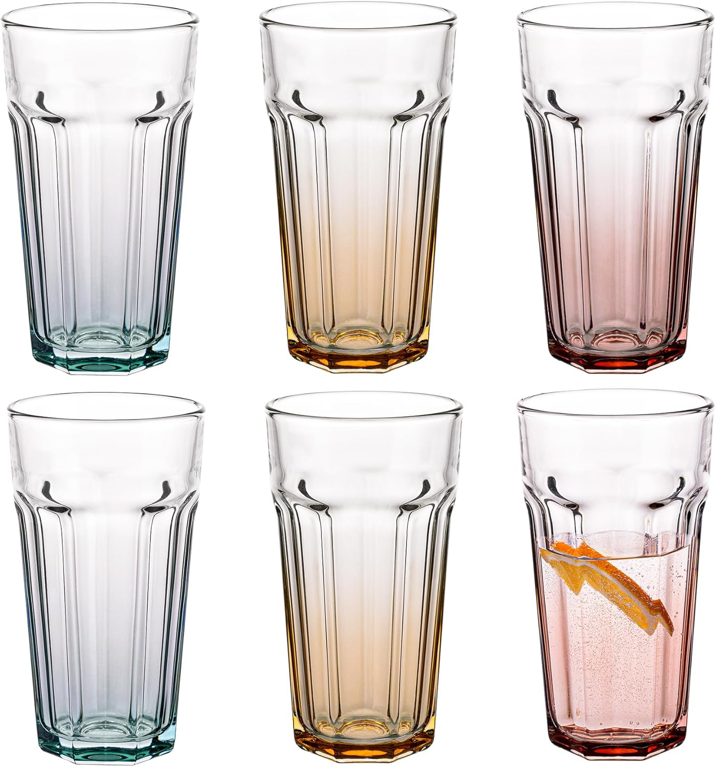 TREND for HOME -Gigi Rainbow Blast Mix Large Drinking Glasses 700 Ml Cocktail Glasses Set of 6 Iced Coffee Glasses Large Long Drink Glasses XXL Colourful Glasses Lemonade Glasses Juice Glasses