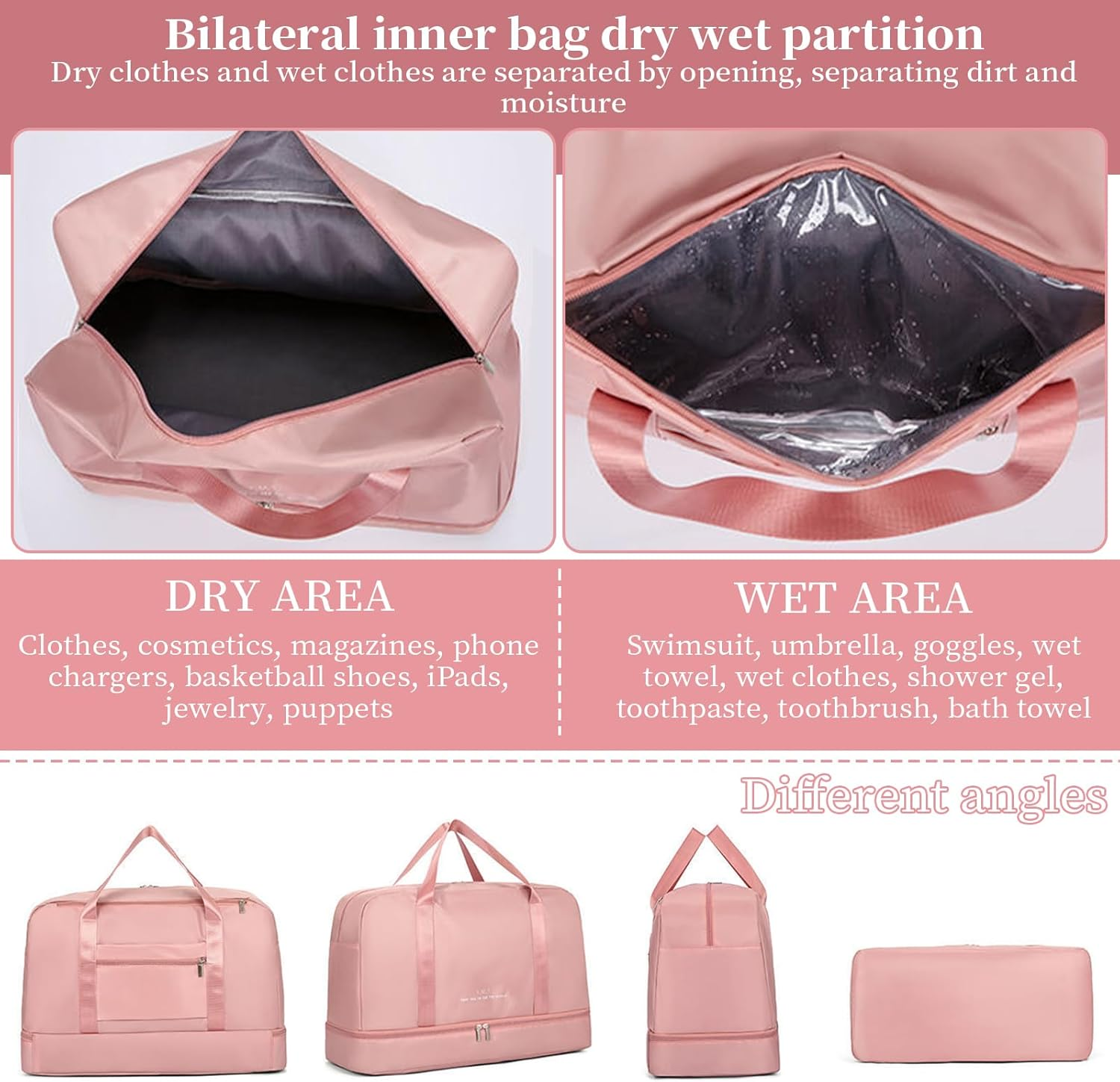 Travel Duffle Waterproof Bag with Trolley Sleeve & Separate Shoe Compartment Dry Wet Separation Storage Bag Sports Gym Bag Carry on Weekender Overnight Shoulder Bag for Women & Men (Blue) - Black image number 6