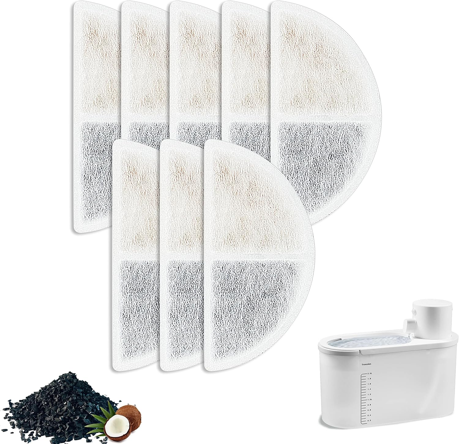 Tronssien Cat Water Fountain Replacement Filter, Pet Fountain Filter 3 Triple Filtration System Replacement Filter, 8 Carbon Filters Pack image number 5
