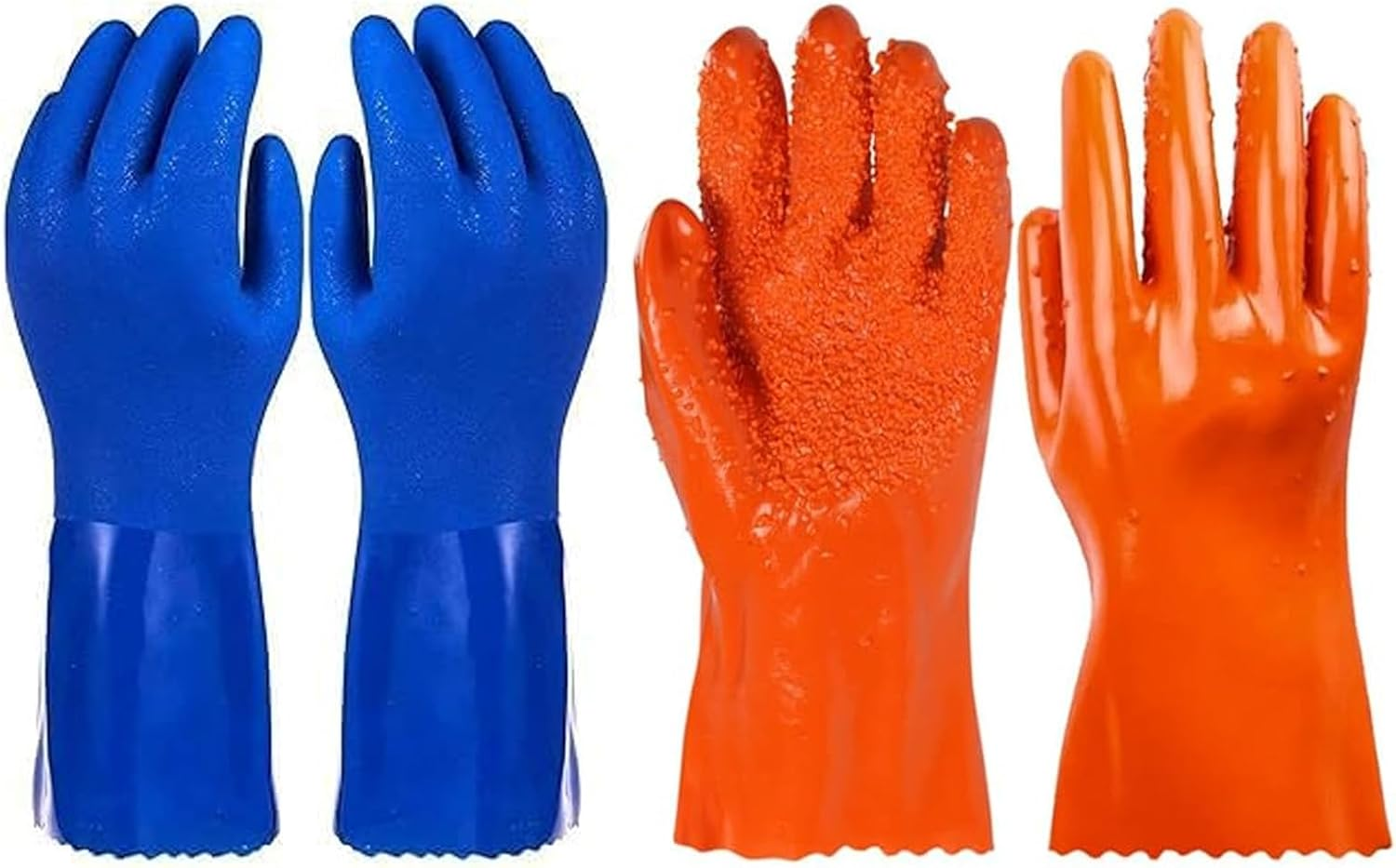 Rubber Gloves-2 Pairs Reusable Waterproof Household Cleaning Dishwashing Non-Slip Kitchen Gloves for Wash Dishes, Cotton Lined (Blue and Orange) image number 1