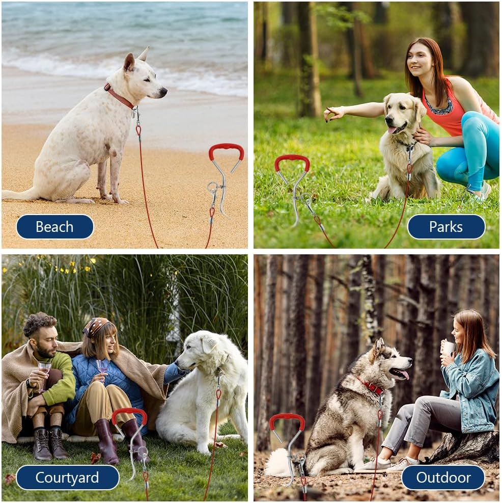 Aomig 6M Red Dog Tie Out Cable with Spiral Ground Stake, Heavy Duty Dog Lead Stake, Sturdy Dog Accessory for Outdoor, Yard image number 5