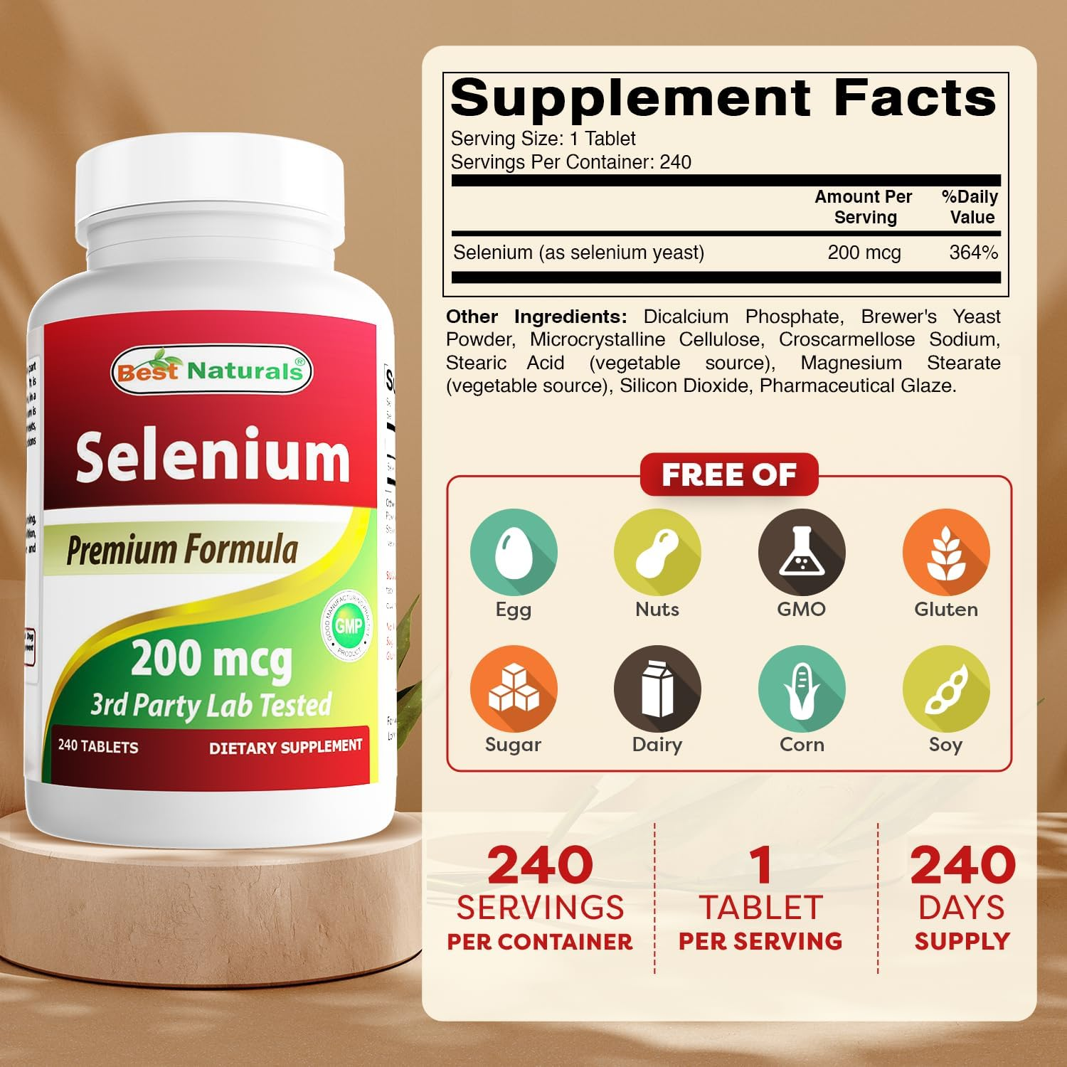 Best Naturals Selenium 200 Mcg Supplement, 240 Count image number 6