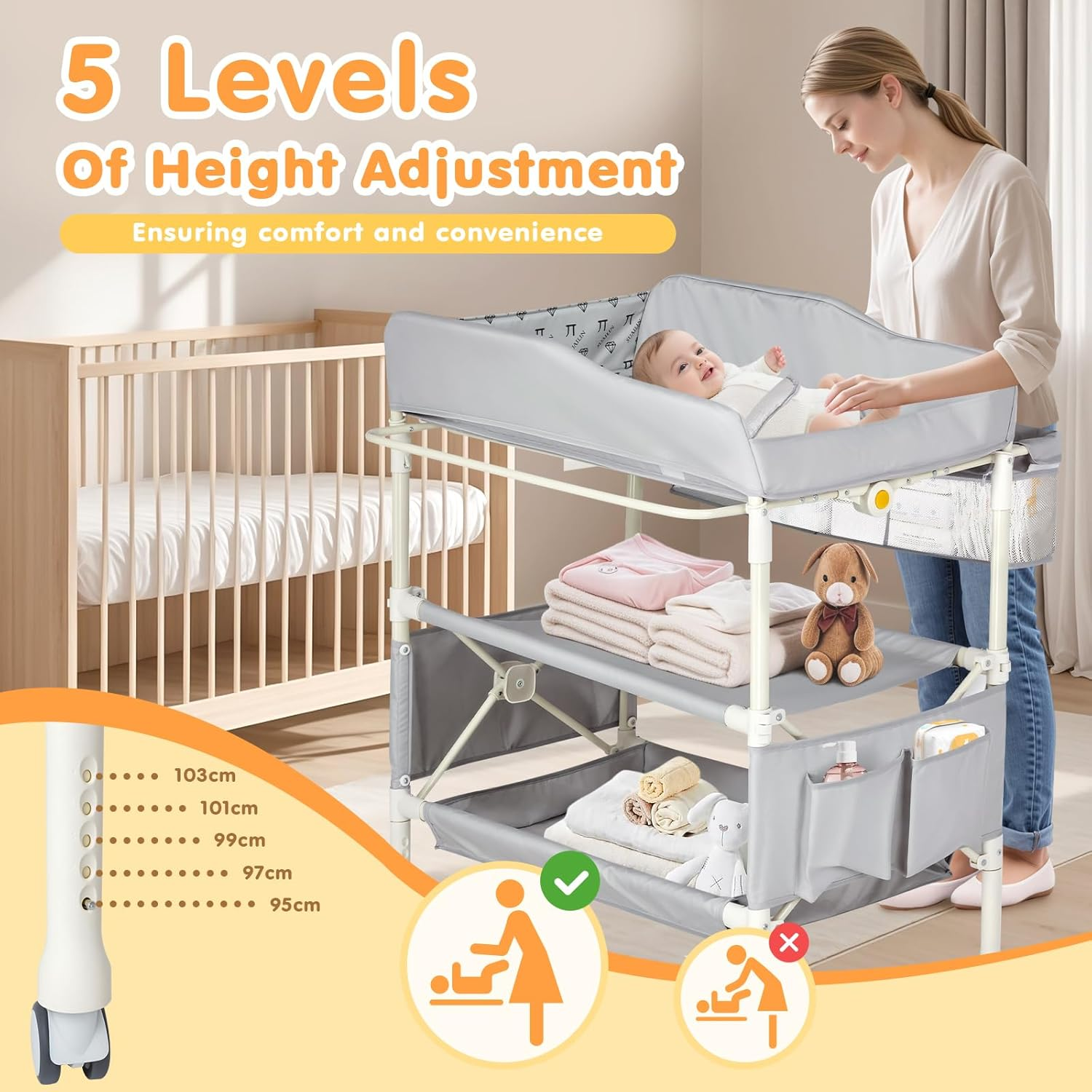 Advwin Portable Baby Changing Table with Adjustable Height, Foldable Waterproof Diaper Changing Station with Storage Shelf, Toddler Change Table Nursery Organizer for Newborn & Infant image number 1
