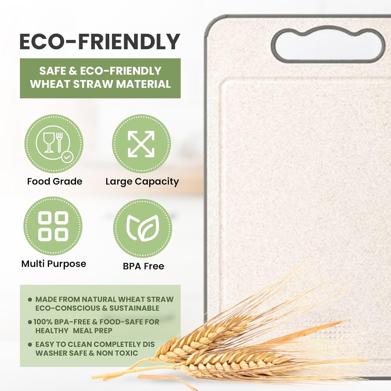 MYLB Double-Sided Chopping Board for Kitchen 304 Stainless Steel Wheat Straw PP Practical Size 36.5Cm X 25Cm, Non-Slip Edges, Deep Juice Groove, Bpa-Free, Easy to Clean, Perfect for Everyday Use image number 1