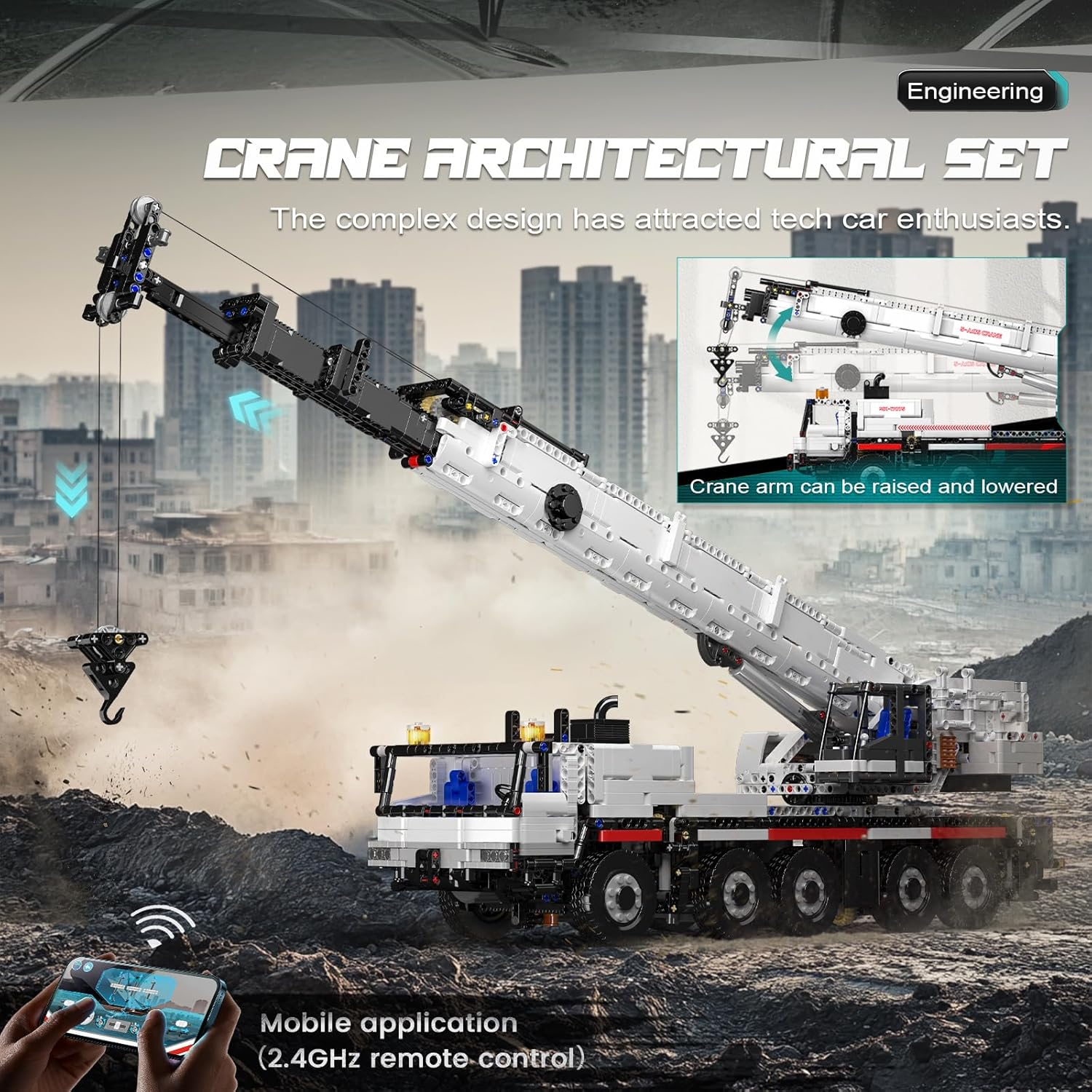 Mould King 17075 Remote Control Crane Building Set, 3248+PCS STEM Building Construction Toy for Kids Adults &ndash; LTM1110 RC Excavator Toy with App & Remote Engineering Toys image number 6