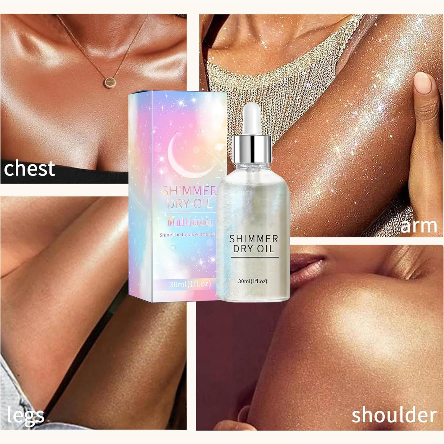 Body Glitter Oil - Sparkly Body Oil Shimmer Oil,Body Glitter Long-Lasting, Shimmering Body Oil, Body Glow Oil Glitter Oil, Highlighter for Body & Face Makeup image number 1