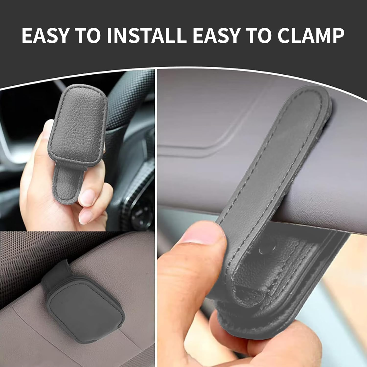 2-Pack Sunglass Holder for Car Sun Visor, Genuine Leather Car Sunglass Holder, Magnetic Glasses Clip for Cars SUV, Car Accessories, Glasses Storage (Grey) image number 4