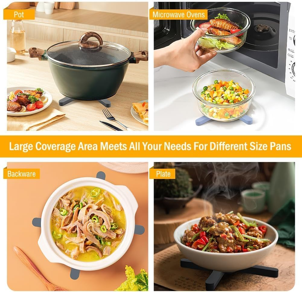 3 Pack Foldable Silicone Trivet Trivet Pad for Hot Pots and Pans, Heat-Resistant Pad Silicone Pot Holder for Hot Dishes (Black) image number 6