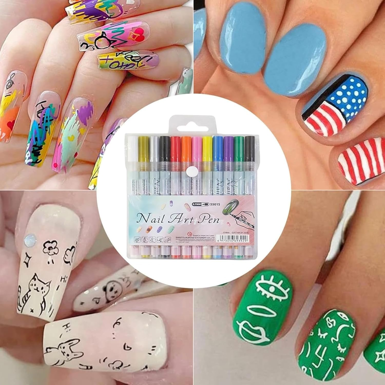 12 Colour 3D Nail Art Pens Set, Acrylic Paint Pens, Quick-Drying Waterproof Graffiti Dotting Pen for DIY Dot Line Flower (Upgraded Version) image number 5