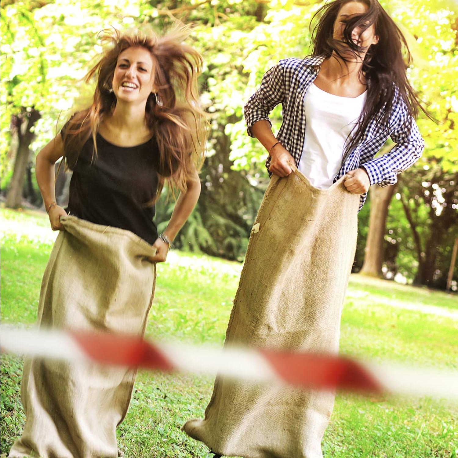 Xlong 18 PCS Large Burlap Potato Sack Race Bags,24X40 Sack Race Burlap Bags,Outdoor Games for Kids Adults,3 Legged Race Bands,Fun for 4Th of July Bbq,Birthday Party Family Reunion Games image number 6