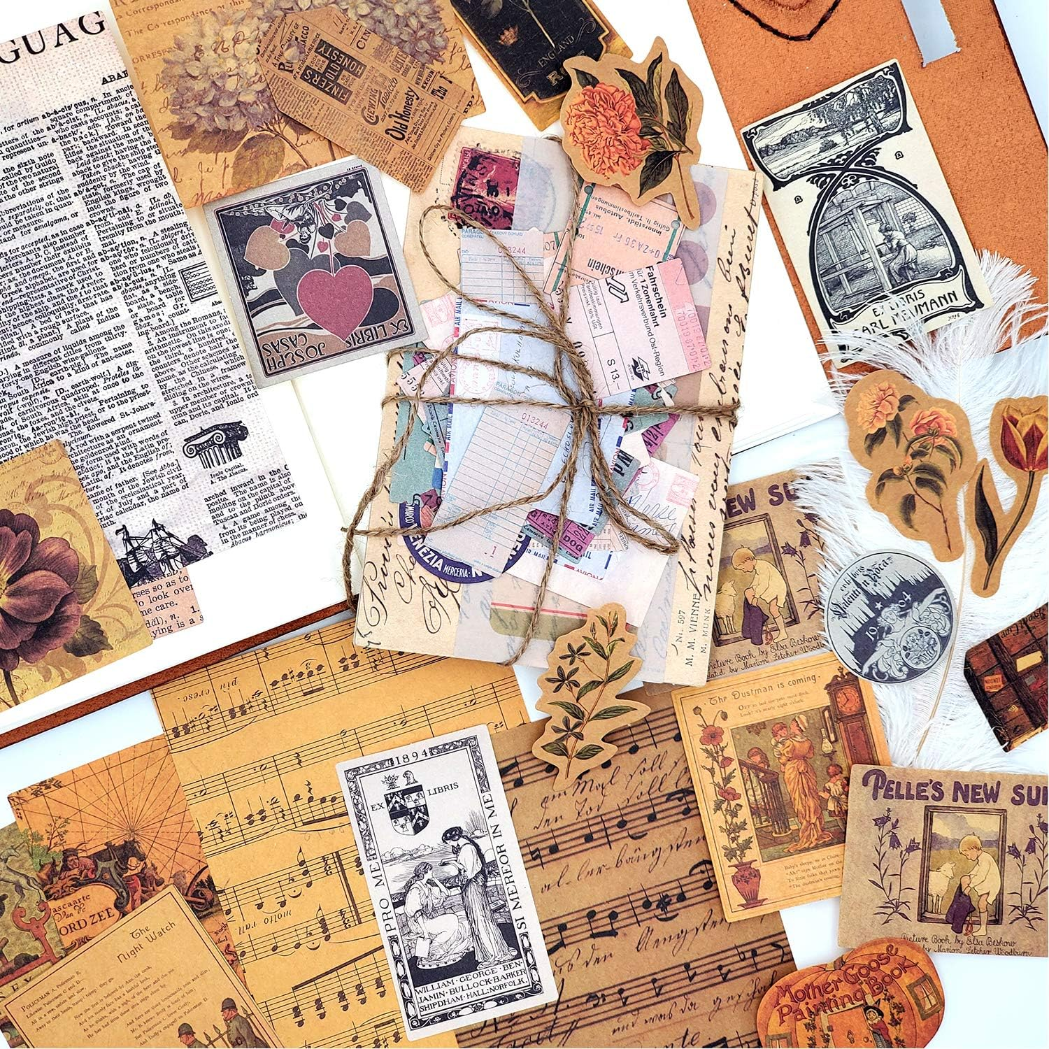 4 Packs Vintage Pattern Paper Set Scrapbook Paper Decorative Paper Kraft Paper with Print Single-Sided in Various Sizes and Shapes for Card Making Paper Craft Die Cutting Collage (Artistic)