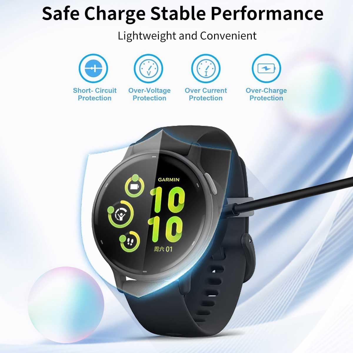 T Tersely USB-A Charging Cable Dock Charger Stand for Garmin Vivoactive 6/5/4/3, 1M for Garmin Tactix8 Amoled/Solar Venu 3/3S/Instinct Fenix 7 7S 7X 6 6S 6X/5 5S 5X/Forerunner 955 265 265S (Black) - Black image number 6