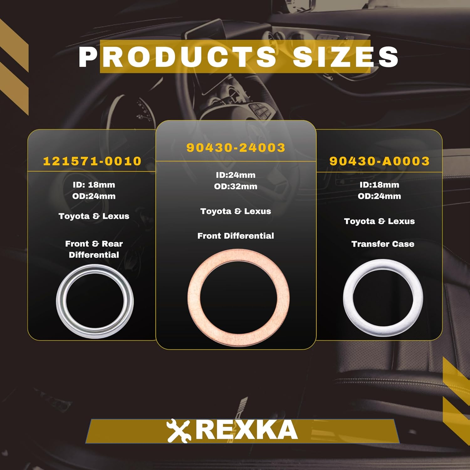 Rexka Transfer & Differential Service Gasket Kit Fits Toyota Lexus 4Runner Land Cruiser Tundra Tacoma FJ Cruiser Highlander RAV4 Sequoia Sienna 12157-10010 90430-24003 90430-18008 (Pack of 12) image number 1