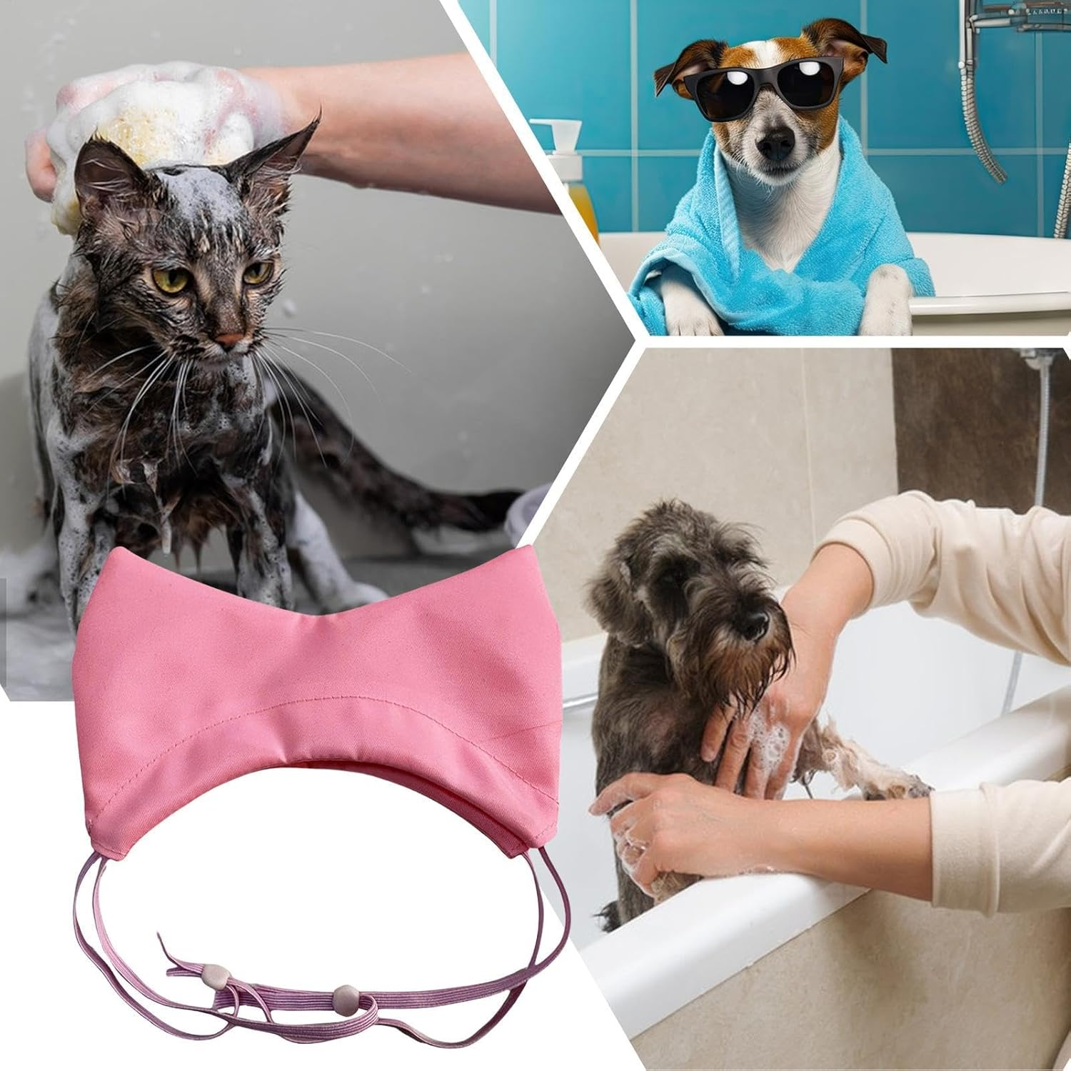 Shurzzesj Dog Shower Cap - Bathing Cap Adjustable Shower Hat Dog Ear Cover - Head Wrap Oxford Cloth, Pet Supplies Waterproof Ear Protection, Grooming Bathing Supplies - Pink image number 6