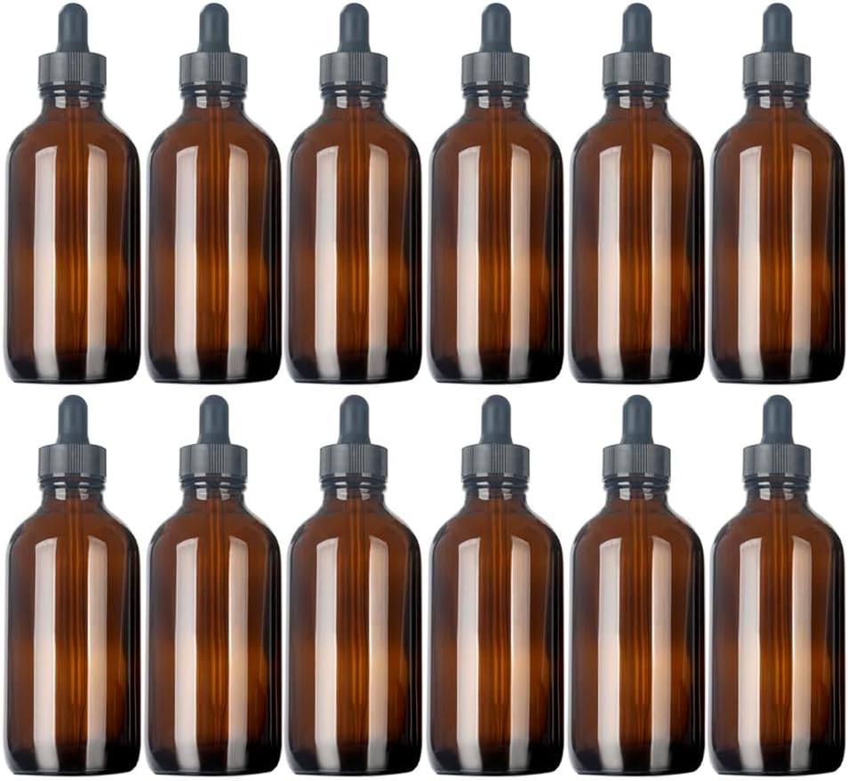 Magic Season Boston round Glass Bottles (Amber/ 120 Ml with Droppers/ 12 Pcs)