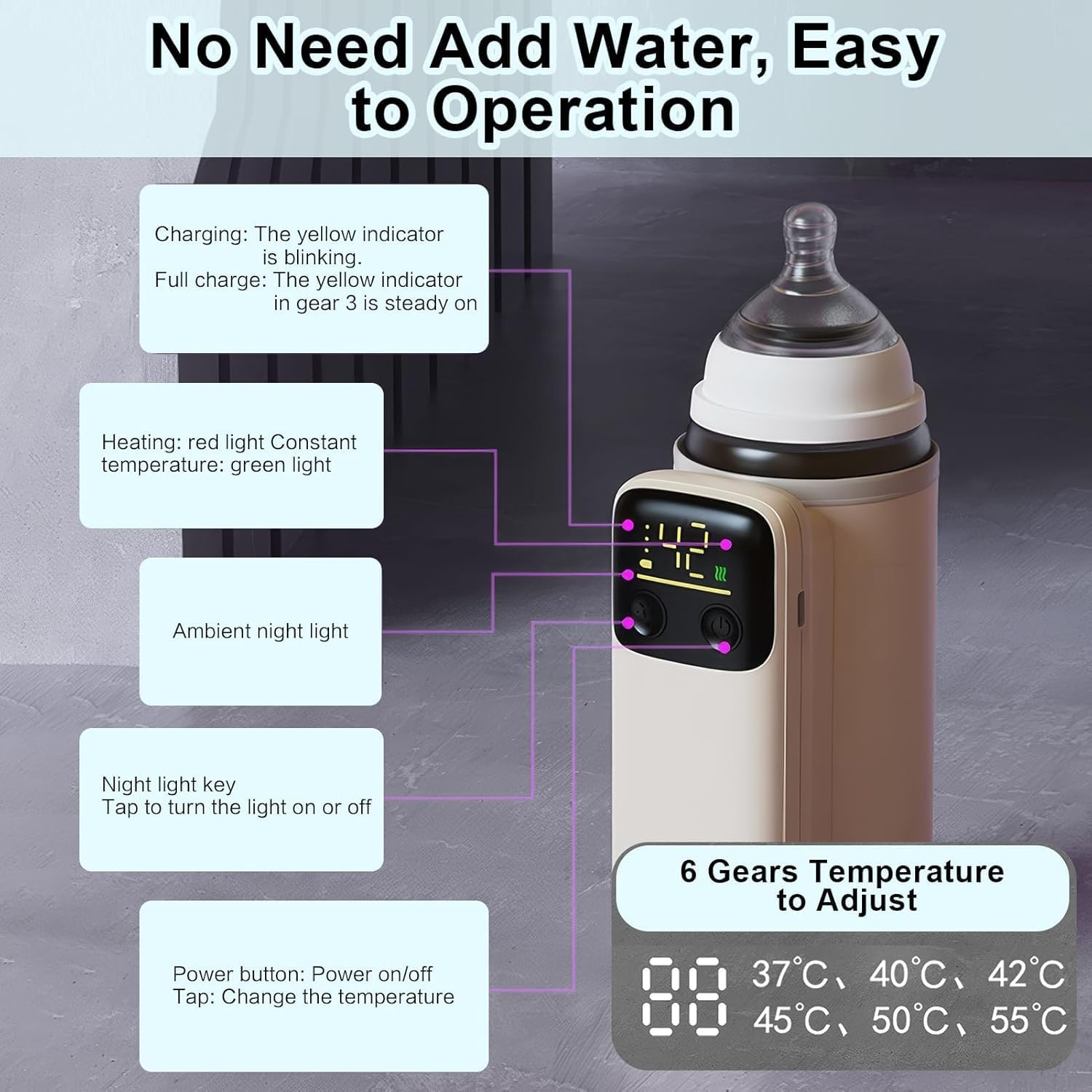 Upgrade Portable Bottle Warmer for Travel, Smart Precise Temperature Control & LCD Night Light Display, Comfortable Baby Feeding on the Go, Feeding While Charging, Fast-Charging,Warming for 4-7 Hours