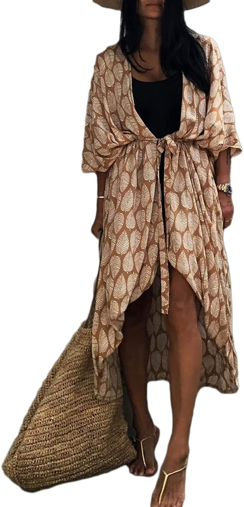 Bsubseach Stylish Tie Dye Open Front Long Kimono Swimsuit Cover up for Women image number 5