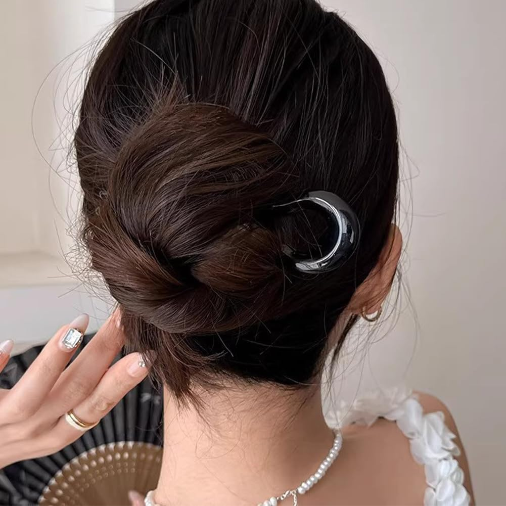 Pack of 6 French Hair Pins, U-Shaped Hair Clips Made of Resin for Women, Large French Hair Pins with 3 Prongs for Thick Hair, Anti-Stress Hair Clips for Wedding, Party, Everyday Use