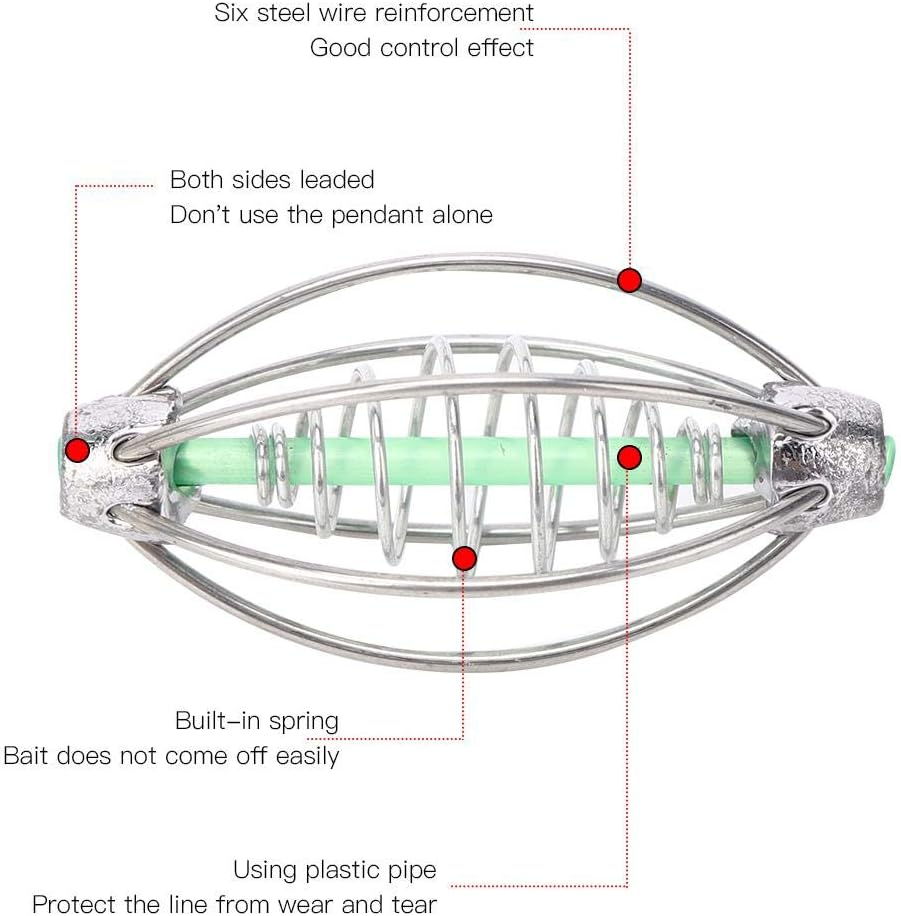 Stainless Steel Spring Feeder Basket - 10Pcs Carp Fishing Feeder with Pendant Bead (20G) image number 6
