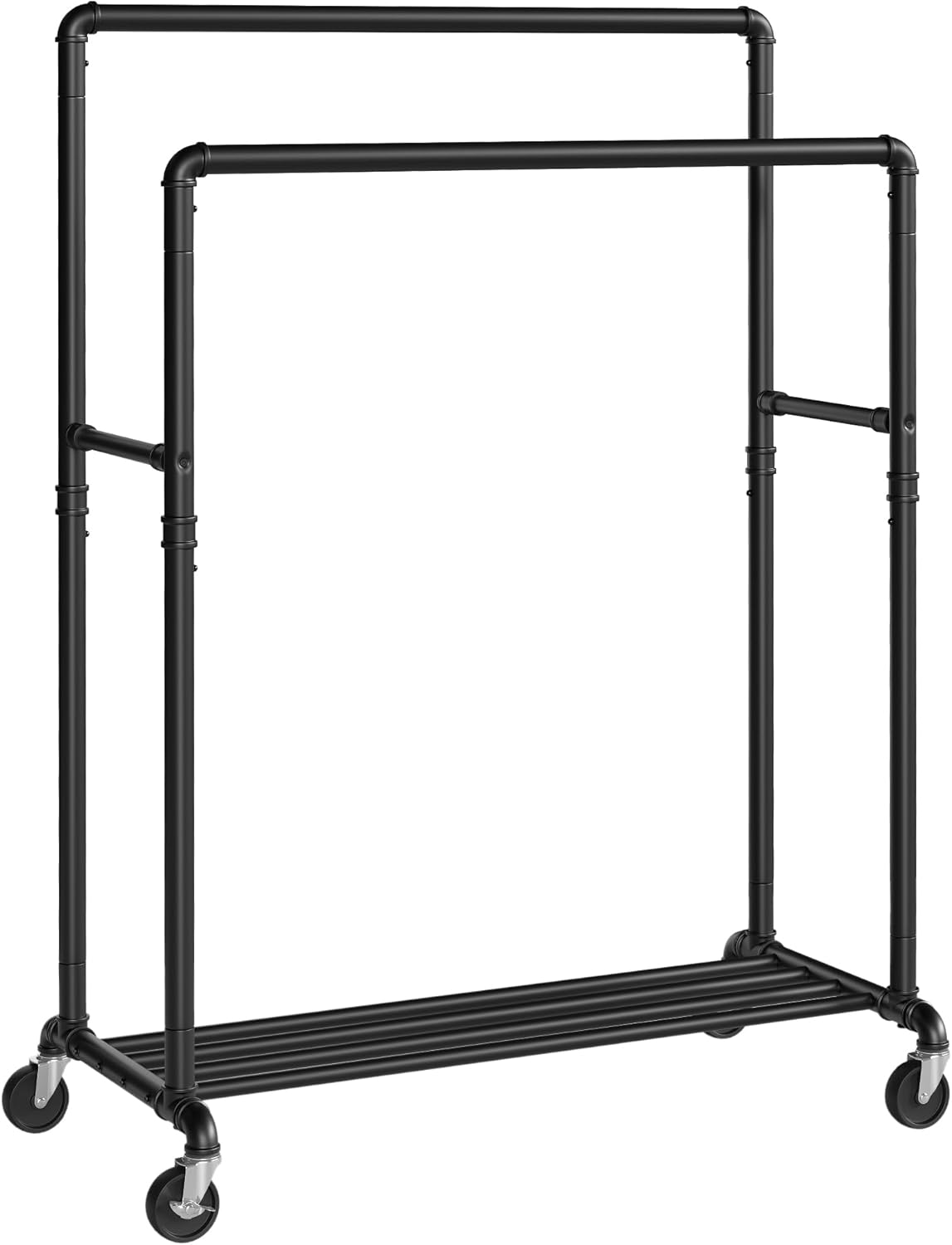 SONGMICS Heavy-Duty Clothes Rack, Double-Rod Clothing Rack for Hanging Clothes, Industrial Garment Rack on Wheels, Metal Frame, 2 Casters with Brakes, Commercial Display, Black UHSR60B image number 2