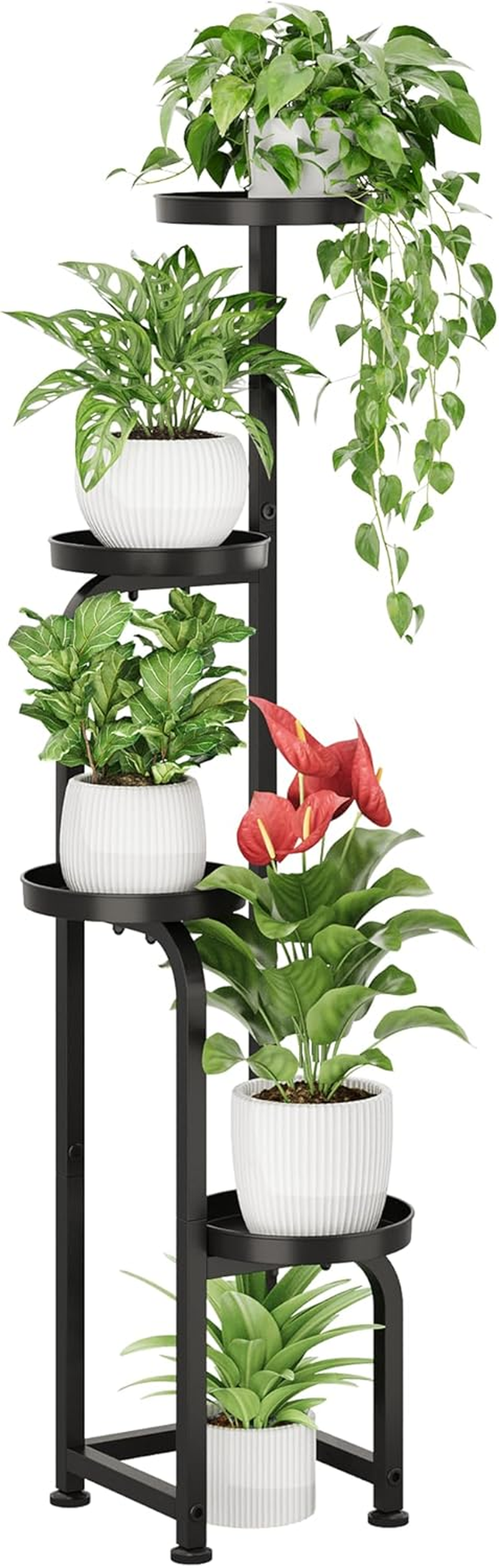 Bamworld Tall Plant Stand Indoor Outdoor, Corner Metal Flower Pot Stands for Multiple Plants, 4 Tier Heavy Duty Plant Shelf for Patio Garden Balcony Living Room Bedroom, Black